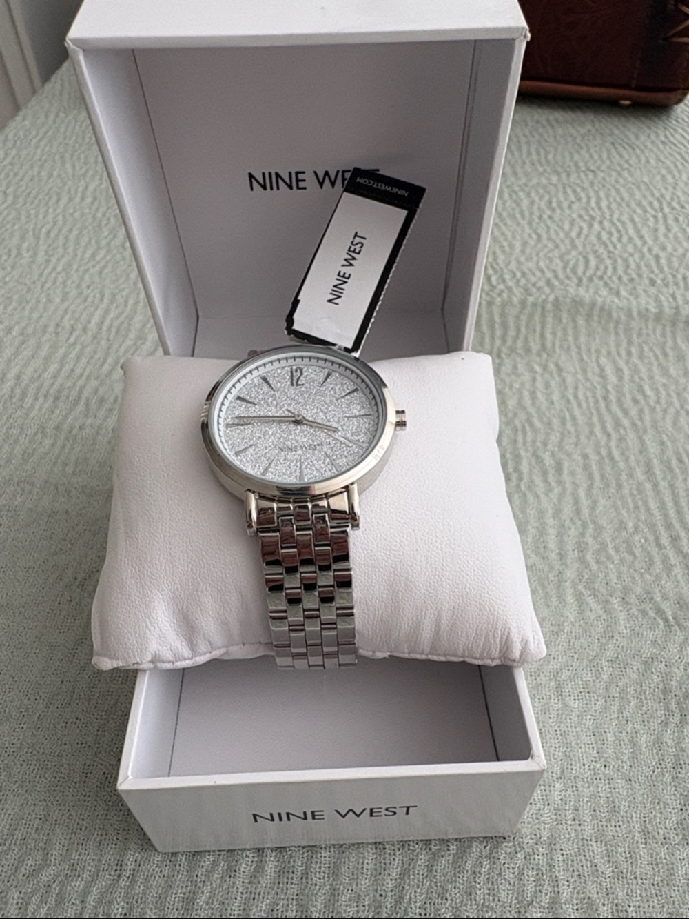 Nine West Silver Glitter Dial Link Bracelet Watch